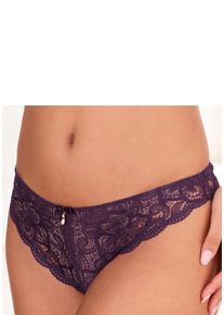 Lascana Damen Tanga "Nikoletta", Gr. 36, lila, Spitze, Obermaterial: 88% Polyamid, 12% Elasthan, Unterhosen, mit feiner Zierschleife und Accessoire
