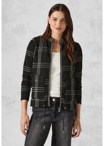 Cecil Damen Cardigan, schwarz, casual, Gr. XL, kariert, Stoff, 55% Polyester, 25% Baumwolle, 15% Viskose, 5% Elasthan, Strickjacken, mit Stehkragen