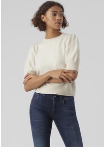 Véro Moda VERO MODA Damen Kurzarmpullover "VMDOFFY 2/4 O-NECK PULLOVER GA NOOS", beige, modisch, Gr. S, meliert, Strick, Obermaterial: 94% Polyester, 3%