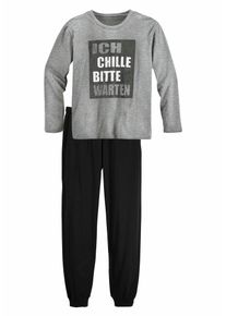Kinder Pyjama, AUTHENTIC LE JOGGER, Gr. 122, schwarz, Jersey, Obermaterial: 100% Baumwolle, bedruckt, Basic, Homewear-Sets, Schlafanzug mit Spruch