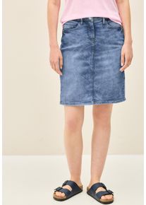 Cecil Damen Jeansrock, blau, casual, Gr. 33, unifarben, Jeans, 85% Baumwolle, 13% Polyester, 2% Elasthan, Röcke, mit geschlitztem Saum