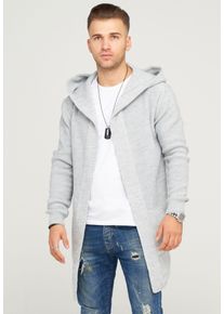 behype Herren Strickjacke "JAROMIR", grau, casual, Gr. L, unifarben, 100% Polyacryl, Strickjacken, mit kuscheliger Kapuze