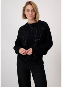 monari Damen Stehkragenpullover, schwarz, modisch, Gr. 34, unifarben, glänzend, Strick, Obermaterial: 60% Baumwolle, 40% Polyacryl, Pullover, mit