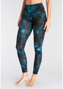 H.I.S. H.I.S Damen Leggings, Gr. 36, schwarz, Single Jersey, Obermaterial: 95% Baumwolle, 5% Elasthan, bedruckt, Basic, Hosen, mit tropischem Palmenprint,