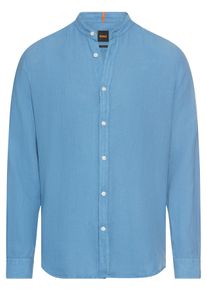 BOSS Orange Herren Langarmhemd "Race", blau, casual, Gr. XXL, unifarben, Web, Obermaterial: 100% Leinen, Hemden, mit Stehkragen