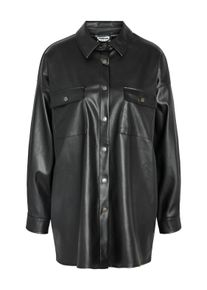 Noisy may Damen Hemdbluse "NMFLANNY L/S OVERSIZE PU SHIRT NOOS", schwarz, modisch, Gr. XL, unifarben, Web, Obermaterial: 100% Polyester, Blusen, aus