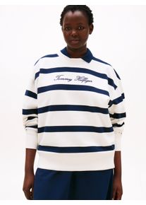 Damen Sweatshirt "CRV SCRIPT REG PIQUE SWTSHRT"ivory silk, schwarz night navy stp, casual, Gr. 54, Tommy Hilfiger Curve, gestreift, Sweatware,