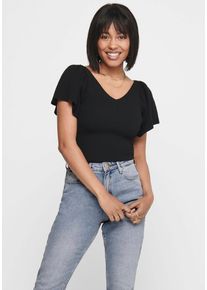 Only Damen V-Ausschnitt-Pullover "ONLLEELO S/S BACK PULLOVER KNT NOOS", schwarz, modisch, Gr. XS, unifarben, Strick, Obermaterial: 100% Polyamid,
