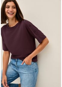 Cecil Damen T-Shirt, rot, casual, Gr. S, unifarben, Jersey, Obermaterial: 48% Baumwolle, 48% Modal, 4% Elasthan, Shirts, mit Knopfdetails