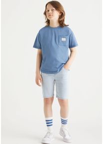 LEVI'S KIDS Jungen T-Shirt "LVB CURVED HEM POCKET TEE", blau, casual, Gr. 4, unifarben, Jersey, Obermaterial: 60% Baumwolle, 40% Polyester, Shirts,