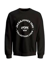 Jack & Jones JACK & JONES Herren Sweatshirt "JJSIMON SWEAT CREW NECK", schwarz, modisch, Gr. S, bedruckt, angeraute Sweatware, Obermaterial: 60% Baumwolle, 40%