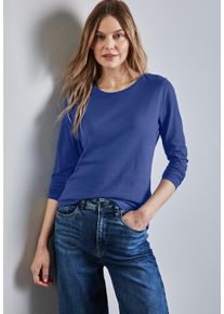Street One Damen Langarmshirt, blau, casual, Gr. 44, unifarben, Web, 100% Baumwolle, Shirts, aus reiner Baumwolle