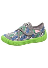 Superfit Kinder Hausschuh "BILL WMS: Mittel", Gr. 27, grau, Baumwolle, bedruckt, casual, Schuhe, Kindergartenschuh mit Fußballlogo, Größenschablone