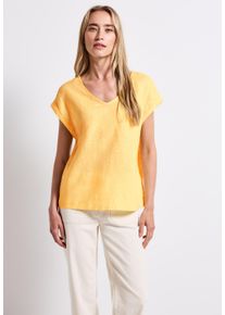 Street One Damen Shirtblusebuttercream gelb, casual, Gr. 38, unifarben, Web, 60% Leinen, 40% Baumwolle, Blusen