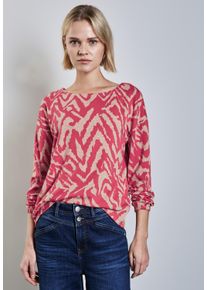 Street One Damen Langarmshirt, rot, casual, Gr. 40, bedruckt, Stoff, 64% Polyester, 33% Viskose, 3% Elasthan, Shirts, mit U-Boot-Ausschnitt