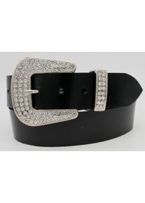 AnnaMatoni Damen Ledergürtel, schwarz, casual, Gr. 115, unifarben, Rindsleder, Gürtel, mit silberner Schließe