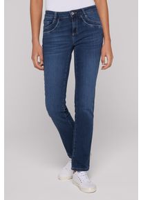 SOCCX Damen Regular-fit-Jeans, blau, casual, Gr. 33, Abriebeffekte, Material: 98% Baumwolle, 2% Elasthan, Zusatz: Enthält nichttextile Teile