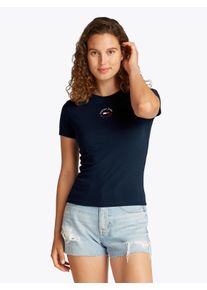 Tommy Jeans Damen T-Shirt "TJW SLIM ESSENTIAL LOGO 2 TEE", blau, Basic, Gr. XL, unifarben, Single Jersey, Obermaterial: 70% Baumwolle, 30% Viskose,