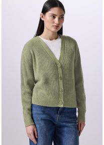 Damen Cardigan, grün, casual, Gr. 42, STREET ONE STUDIO, unifarben, Stoff, 60% Polyester, 40% Baumwolle, Strickjacken, mit V-Ausschnitt