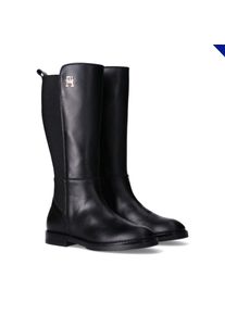 Tommy Hilfiger Kinder Stiefel, Gr. 37, schwarz, Leder, Polyester, festlich, Schuhe, Langschaftstiefel, Festtagsschuh mit Reißverschluss