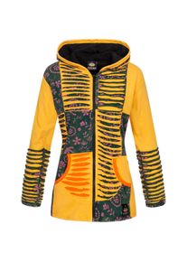 DEPROC Active Damen Fleecejacke "Patchwork Multicolor NUNAVUT II NEW FLOWER POWER", gelb, casual, Gr. 40, 100% Baumwolle, Jacken