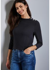 Street One Damen 3/4-Arm-Shirt, lila, casual, Gr. 44, unifarben, Jersey, Obermaterial: 62% Polyester, 32% Viskose, 6% Elasthan, Shirts, mit Knöpfen