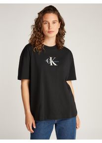 Damen T-Shirt "TEXTURED MONOLOGO BOYFRIEND TEE", schwarz, feminin, Gr. S, Calvin Klein Jeans, unifarben, Single Jersey, Obermaterial: 100% Baumwolle,