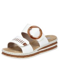 Rieker Damen Keilpantolette, Gr. 40weiß, nussbraun, Lederimitat, kontrastfarbene Details, feminin, Schuhe, Sommerschuh, Strandschuh mit regulierbaren