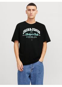 Jack & Jones JACK & JONES Herren Rundhalsshirt "JJELOGO TEE SS O-NECK 2 COL SS25 SN", schwarz, modisch, Gr. XL, bedruckt, Jersey, Obermaterial: 100% Baumwolle,