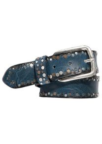 Silbergift Damen Nietengürtel, blau, modisch,klassisch, Gr. 80, unifarben, Rindsleder, Gürtel, mit Multitcolour-Nieten
