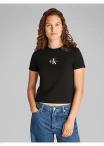 Damen T-Shirt "MONOLOGO BABY TEE", schwarz, casual, Gr. L, Calvin Klein Jeans, unifarben, Jersey, Obermaterial: 100% Baumwolle, Shirts, mit Logo