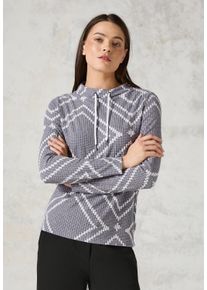 Cecil Damen Langarmshirt, grau, casual, Gr. XXL, Jacquardmuster, Stoff, 62% Polyester, 33% Viskose, 5% Elasthan, Shirts, mit Tunnelzugband am Kragen