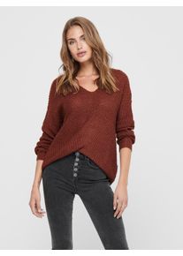 Jacqueline de Yong JDY Damen Strickpullover "JDYNEW MEGAN L/S PULLOVER KNT NOOS"smoked paprika detail:with schwarz ply, modisch, Gr. XL, unifarben, Strick,