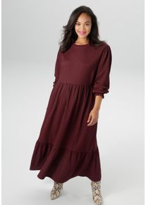 ANISTON PLUS Damen Jerseykleid, rot, modisch, Gr. 50, Strukturmuster, Cru00eape, Obermaterial: 98% Polyester, 2% Elasthan, Kleider, in trendiger