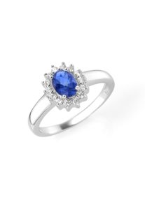 Smart Jewel Damen Silberring "zauberhaft, farbiger Stein und weiße Zirkonia, Silber 925", 58, Silber 925 (Sterlingsilber), blau, Silber 925