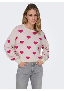 Only Damen Strickpullover "ONLMONTANA LS JQ O-NECK CC KNT"birch pattern:pink yarrow small heart, modisch, Gr. L, gemustert, Strick, Obermaterial: 82%