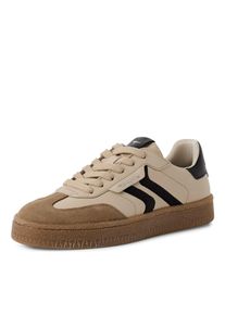 Tamaris Damen Plateausneaker, Gr. 38, beige, Veloursleder, Glattleder, kontrastfarbene Details, sportlich, Schuhe, Freizeitschuh, Halbschuh,