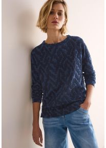 Cecil Damen Jacquardpullover, blau, casual, Gr. XL, Jacquardmuster, Strick, Obermaterial: 72% Polyester, 25% Viskose, 3% Elasthan, Pullover, mit