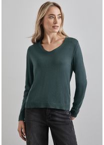 Street One Damen Strickpullover, grün, casual, Gr. 34, unifarben, Stoff, 60% Viskose, 40% Baumwolle, Pullover, mit V-Ausschnitt