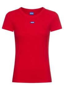 HUGO BLUE Damen T-Shirt "Easy Tee", rot, casual, Gr. XS, unifarben, Single Jersey, Obermaterial: 96% Baumwolle, 4% Elasthan, Shirts, mit HUGO Aufnäher