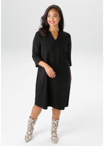 ANISTON PLUS Damen Jerseykleid, schwarz, feminin, Gr. 44, unifarben, Jersey, Obermaterial: 70% Polyester, 25% Viskose, 5% Elasthan, Kleider, mit