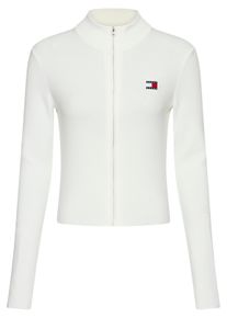 Tommy Jeans Damen Strickjacke "TJW ZIP HIGH NECK CARDIGAN EXT", beige, casual, Gr. L, unifarben, Strick, Obermaterial: 65% Baumwolle, 35% Polyamid,