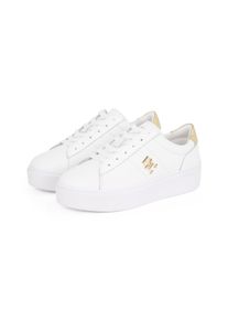 Tommy Hilfiger Damen Plateausneaker "PLATFORM COURT SNEAKER METALLICS", Gr. 42, weiß, Leder, sportlich, Schuhe, Freizeitschuh, Halbschuh, Schnürschuh