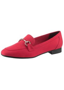 Marco Tozzi Damen Slipper, Gr. 38, rot, Textil, unifarben, Veloursleder, elegant, Schuhe, Blockabsatz, Loafer, Businessschuh mit Schmuckspange