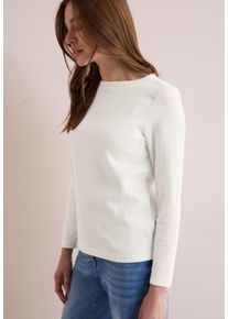 Cecil Damen Langarmshirt, weiß, casual, Gr. M, unifarben, Strukturmuster, Strick, Obermaterial: 70% Polyester, 27% Viskose, 3% Elasthan, Shirts, mit