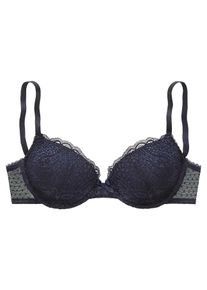 Vivance Damen Push-up-BH, Gr. 80, blau, Microtouch, Obermaterial: 60% Polyamid, 35% Polyester, 5% Elasthan, feminin, BHs, rundherum mit floraler