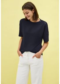 Cecil Damen T-Shirturban dunkelblau, casual, Gr. S, unifarben, Jersey, Obermaterial: 48% Baumwolle, 48% Modal, 4% Elasthan, Shirts, mit Knopfdetails