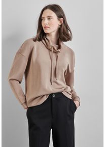 Street One Damen Langarmshirt, braun, casual, Gr. 38, unifarben, Stoff, 46% Modal, 46% Polyester, 8% Elasthan, Shirts, mit Tunnelzugband am Kragen