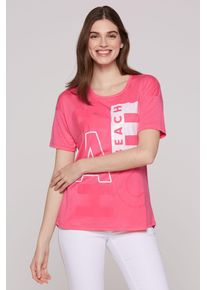SOCCX Damen Rundhalsshirt, rot, casual, Gr. XL, bedruckt, Material: 65% Polyester, 35% Viskose, Shirts, mit längerer Rückenpartie