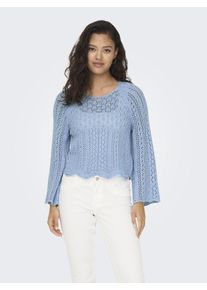 Only Damen Rundhalspullover "ONLNOLA LIFE 3/4 PULLOVER KNT NOOS", blau, modisch, Gr. M, unifarben, Strick, Obermaterial: 70% Baumwolle, 30%